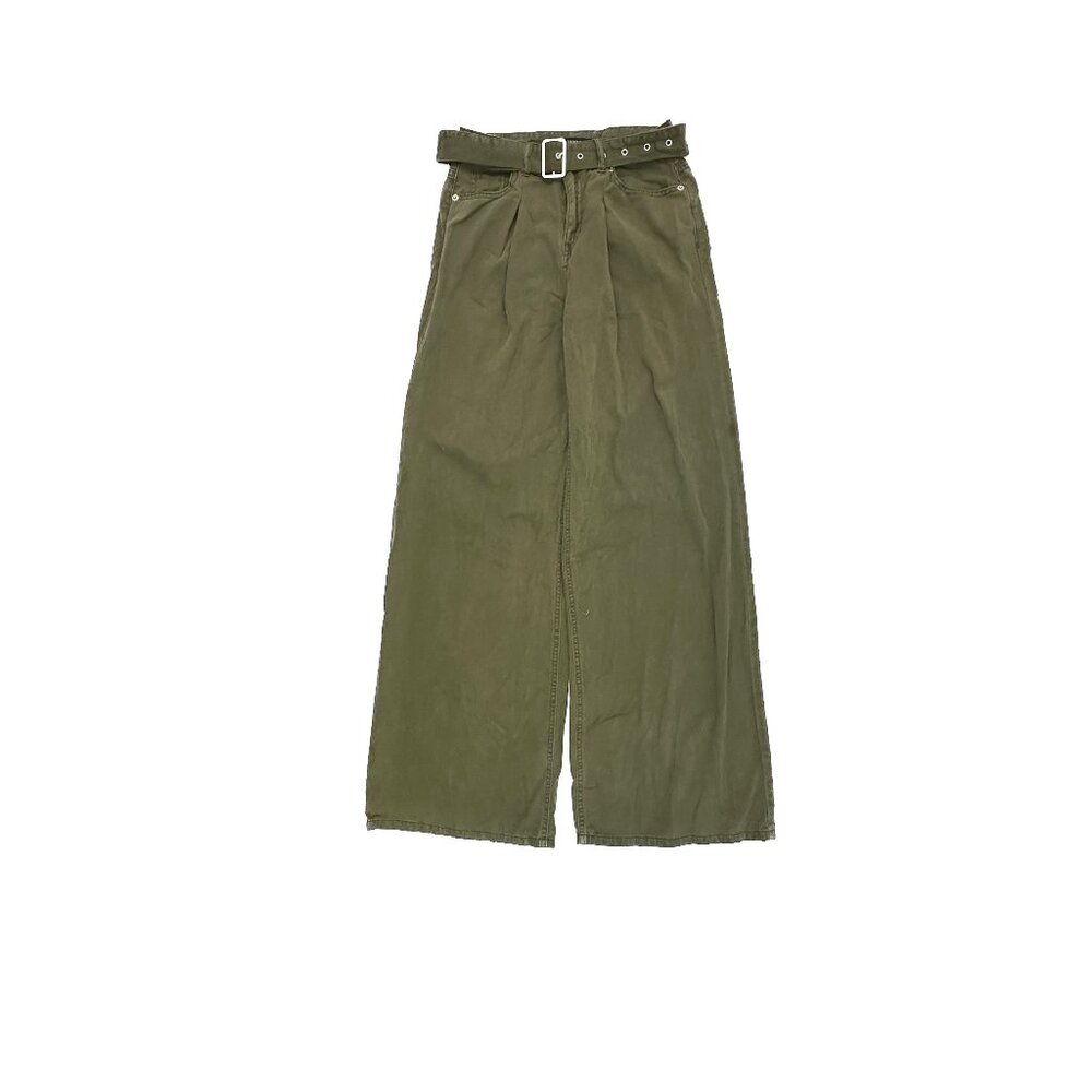 Forever 21 Belted Wide Leg Pleated Women's size XS Green Chino Pants